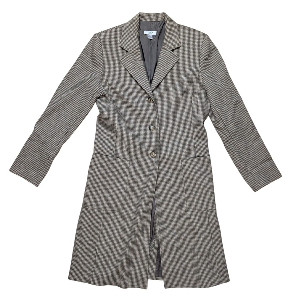 Vintage‎ Jax Size 6  Grey Cream Long Wool Trench Coat Jacket